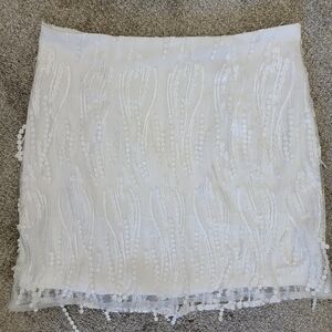 Lulus White Beaded Sheer Overlay Fringed Mini Skirt Mermaid Bridal Size Medium